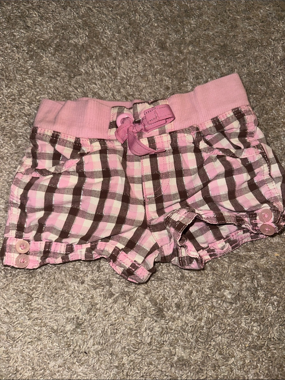 Basic Editions Pink and Brown Plaid Knit Waist Girls' Shorts
